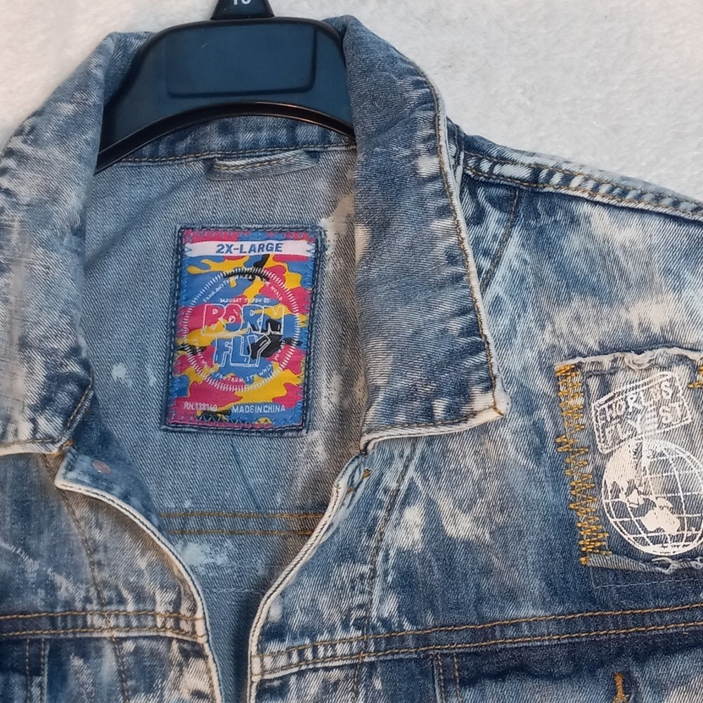 Born Fly DONT SLEEP Themed DENUM Jean Jacket Size 2x XXL 2XL DENUM JACKET